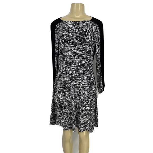 Lauren Ralph Lauren Dresses & Skirts - Lauren Ralph Lauren Womens Black/White Abstract Long Sleeve A-Line Dress Size 12